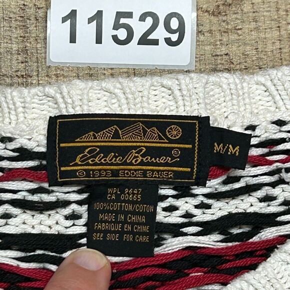 Vintage Eddie Bauer Cardigan Sweater Womens Medium Black Red Fair Isle Nordic - Picture 8 of 8